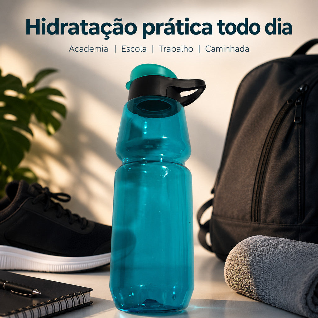 Garrafa Squeeze De Água Esportiva Azul Com Alça Para Academia Treino E Dia A Dia