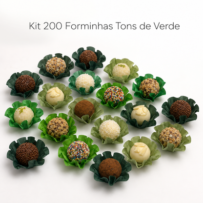 200 Forminhas Tons de Verde Luxo Forminha Para Doces Finos Casamento Festa Mesa Elegante Premium