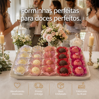 200 Forminhas Tons de Rosa Luxo para Doces Finos