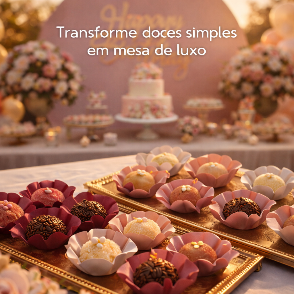 200 Forminhas Tons de Rosa Luxo para Doces Finos