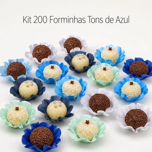 200 Forminhas Tons de Azul Forminha Para Doces Finos Casamento Festa Mesa Elegante Premium