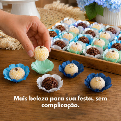 200 Forminhas Tons de Azul Forminha Para Doces Finos Casamento Festa Mesa Elegante Premium