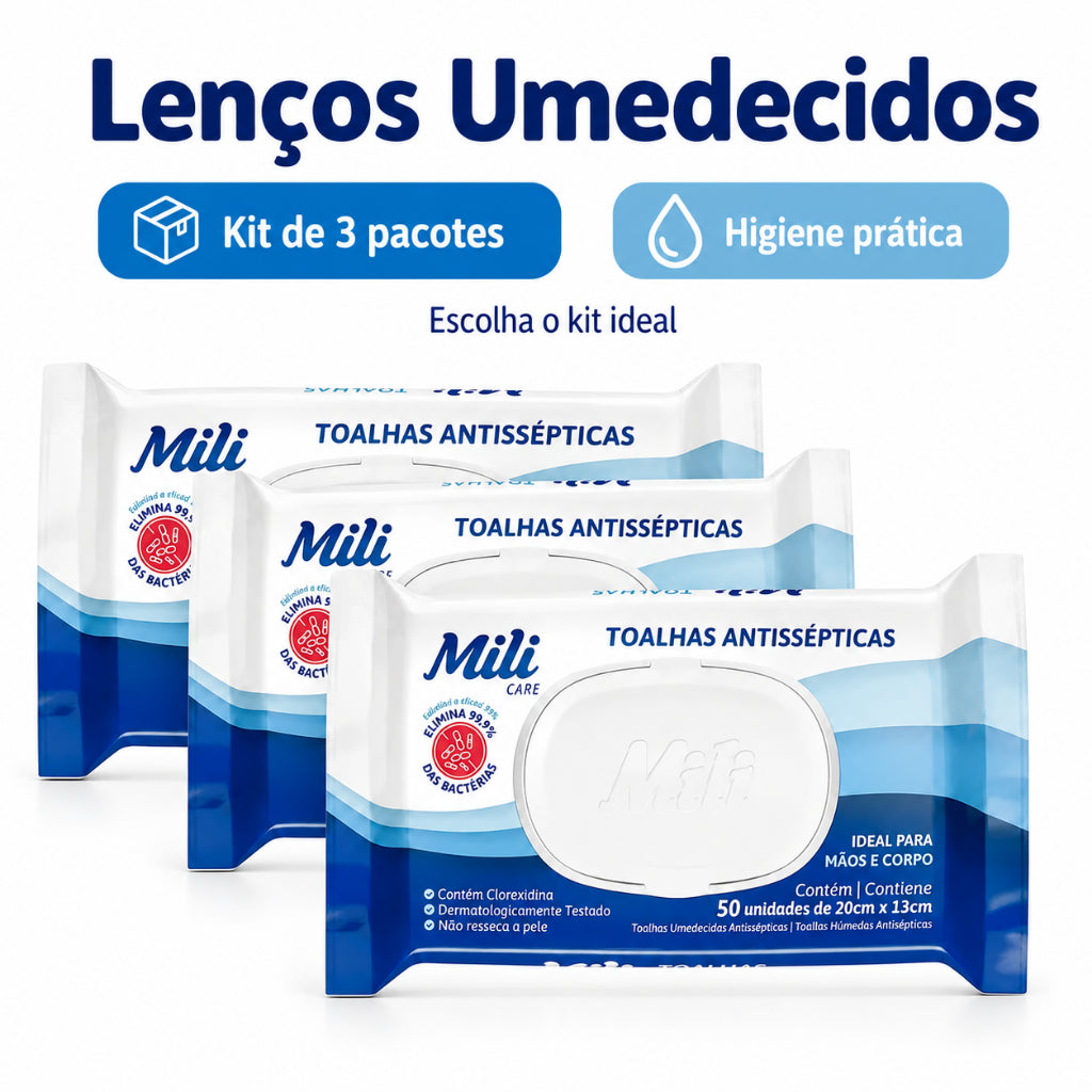 Lenço Umedecido Bebê Mili 3x50 Unidades Lencinho Para Kit Higiene Bebê Cuidados Com A Pele Limpeza