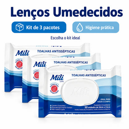 Lenço Umedecido Bebê Mili 3x50 Unidades Lencinho Para Kit Higiene Bebê Cuidados Com A Pele Limpeza