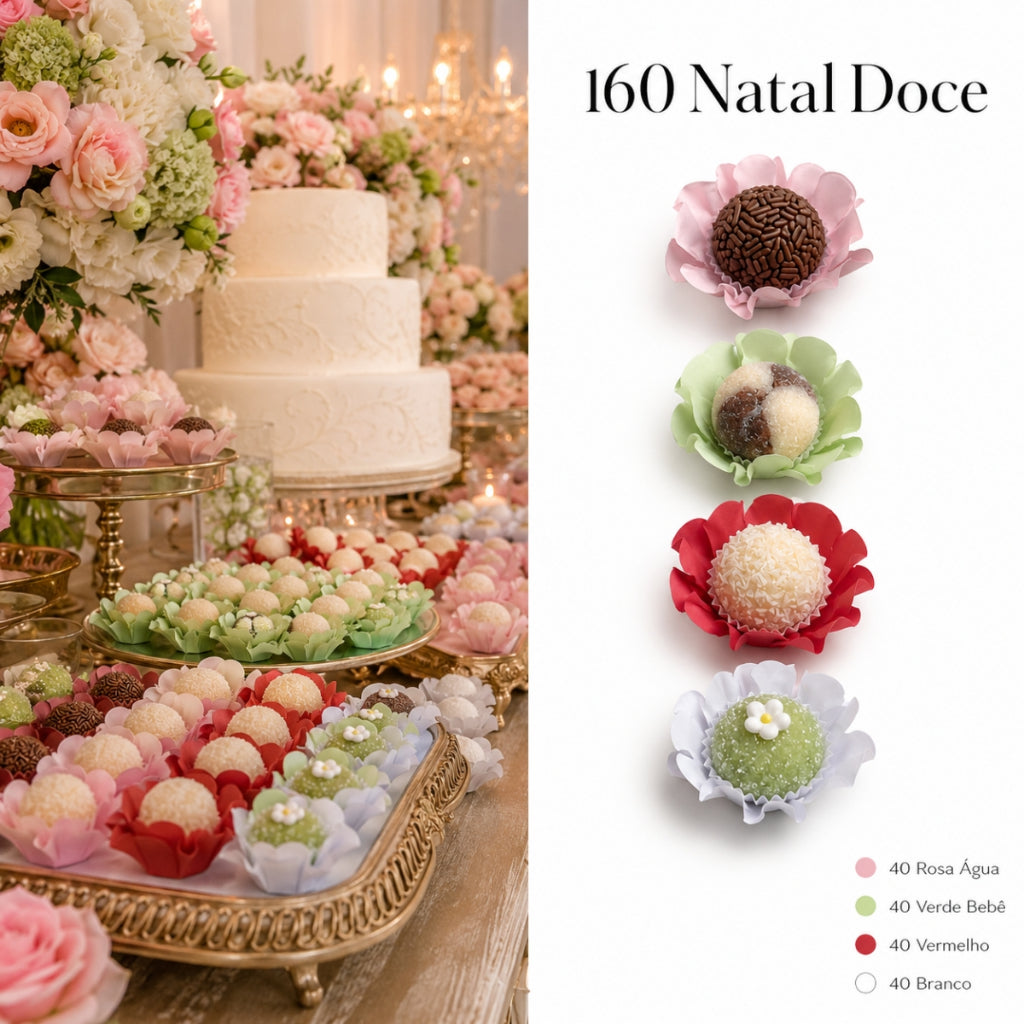 Kit 160 Forminhas para Doces – Cores Natalinas – Kit 5 Cores| Para Festa, Casamento, Natal e Confeitaria
