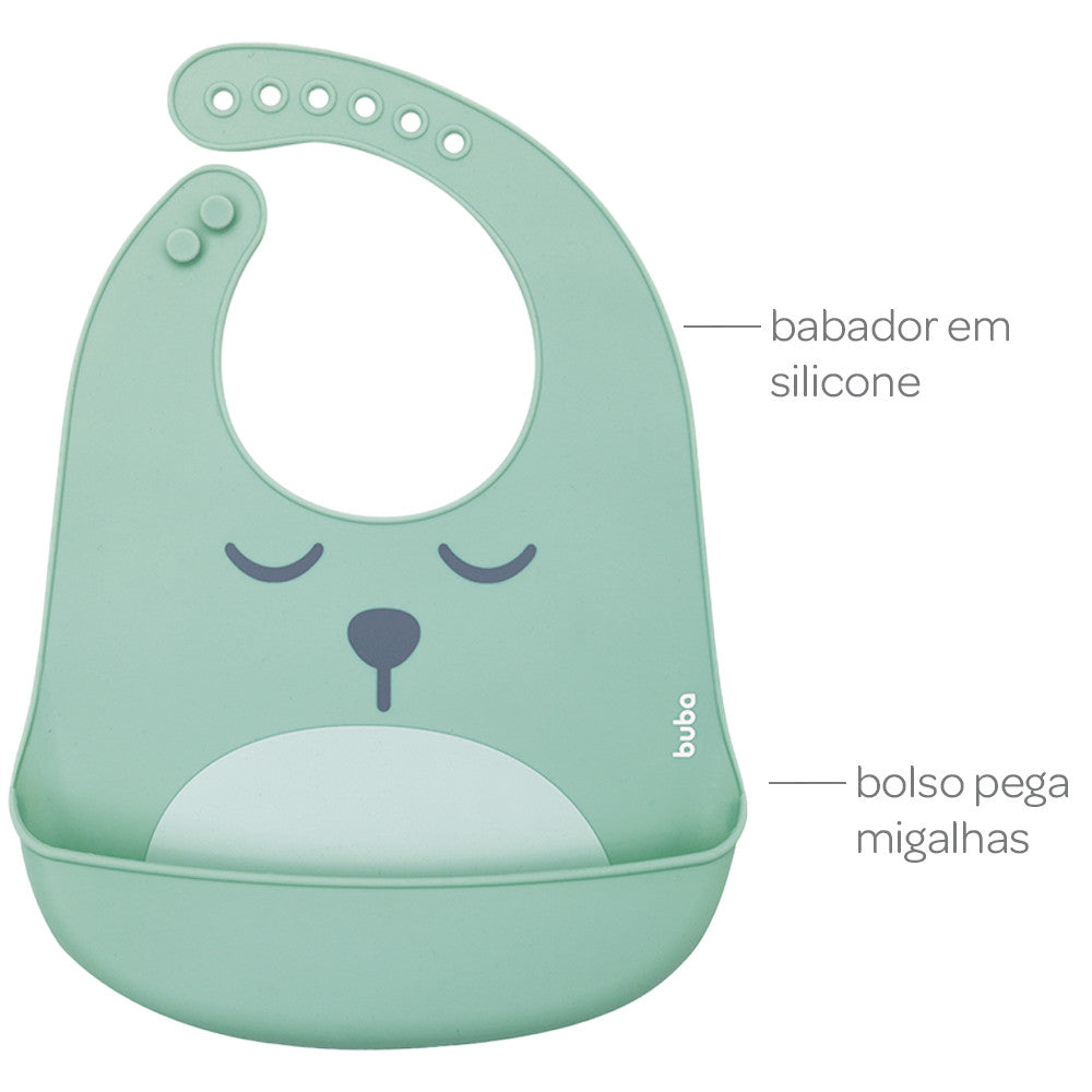 Babador De Silicone Gumy Impermeável Pega Migalha Buba Rosa Azul Verde