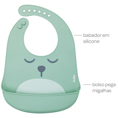 Babador De Silicone Gumy Impermeável Pega Migalha Buba Rosa Azul Verde