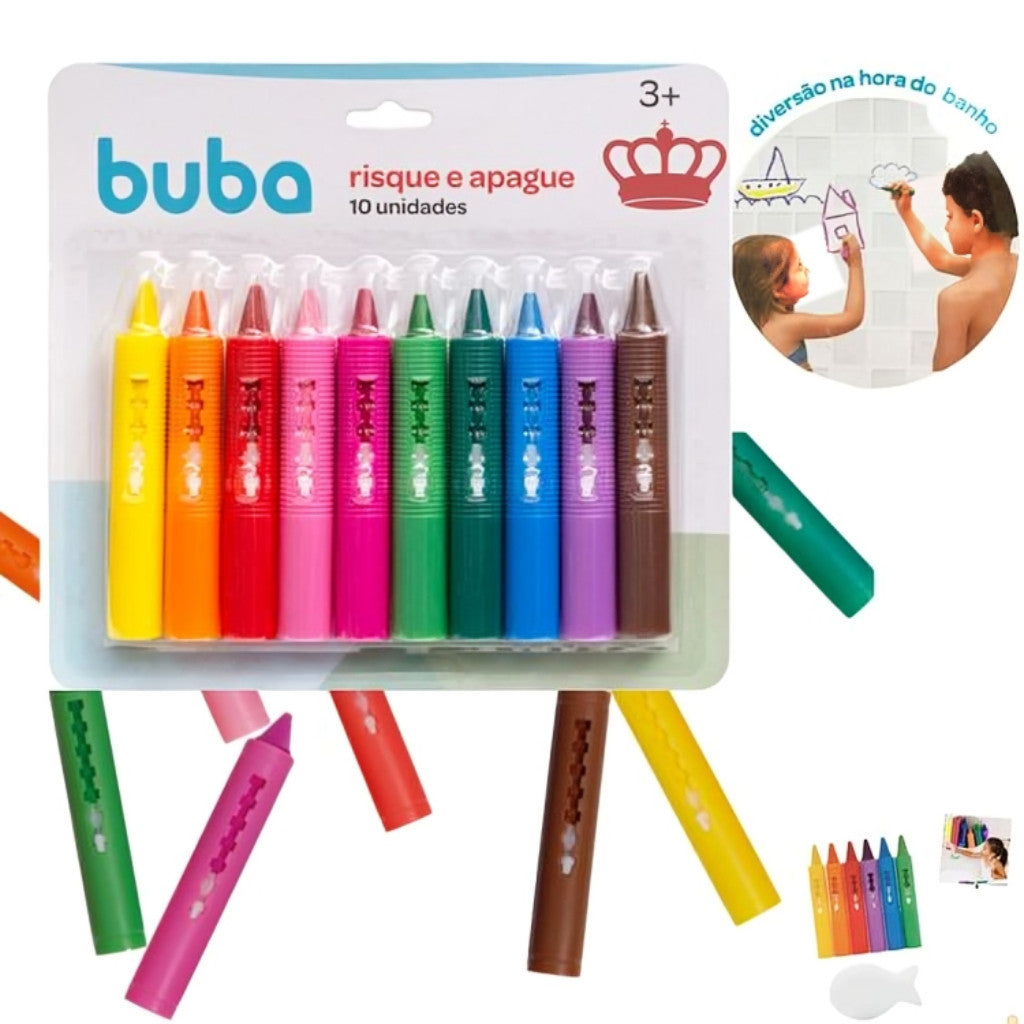 Risque E Apague Giz Caneta Banho Divertido 10 Unidades - Buba
