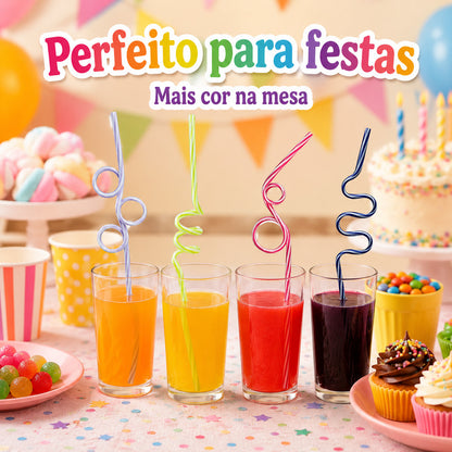 Kit 4 Canudos Para Drinks Coloridos Espiral Acrílico 27cm Festa Reutilizável Para Bebidas Festa