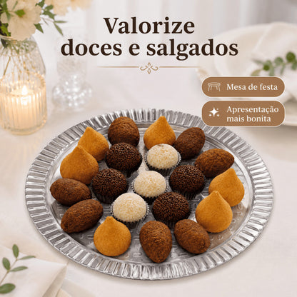 Prato Laminado Redondo Prata Kit 10 Un Prato Descartável Para Bolo Kit Festa Aniversário Decoração N3 A N8