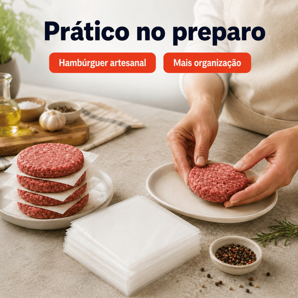 Separador De Hambúrguer Plástico Transparente Kit 100 ou 500 Un Embalagem Para Hambúrguer Artesanal
