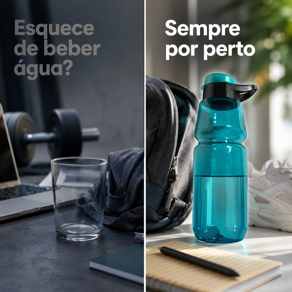 Garrafa Squeeze De Água Esportiva Azul Com Alça Para Academia Treino E Dia A Dia