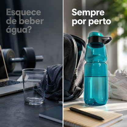 Garrafa Squeeze De Água Esportiva Azul Com Alça Para Academia Treino E Dia A Dia