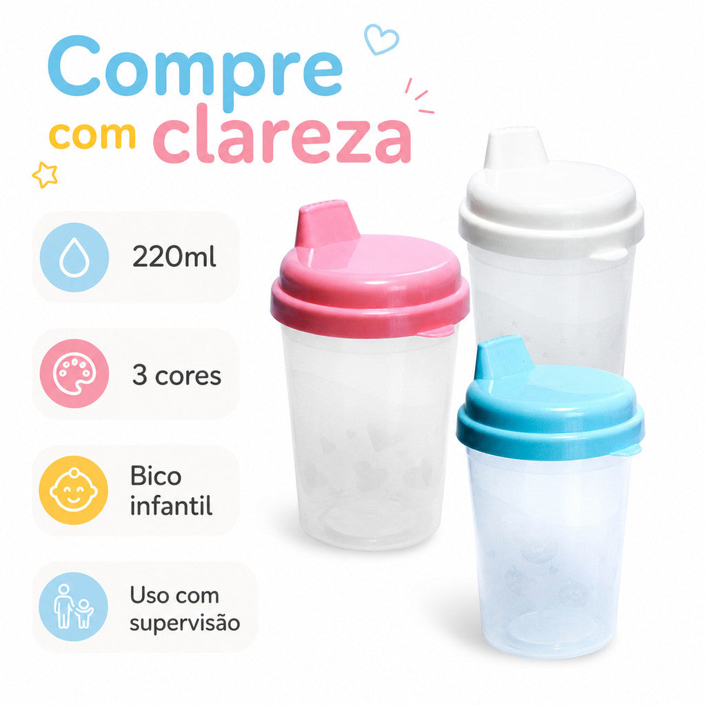 Copinho De Transição Plastibaby 220ml Copo Para Bebê Treinamento Infantil Água Copo de Treinamento Bebê