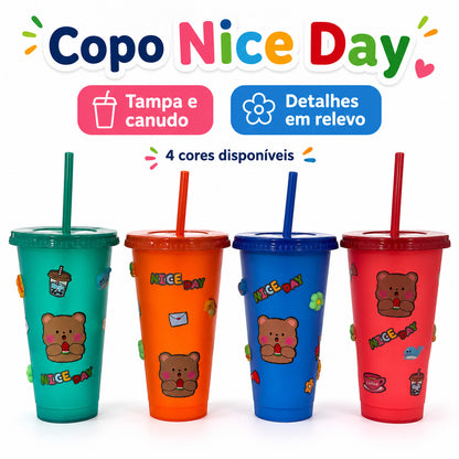Copo Infantil Com Tampa E Canudo Nice Day Artigos De Festa De Aniversário Lembrancinha Colorido