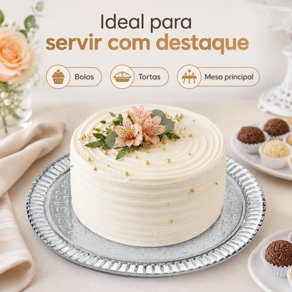Prato Laminado Redondo Prata Kit 10 Un Prato Descartável Para Bolo Kit Festa Aniversário Decoração N3 A N8