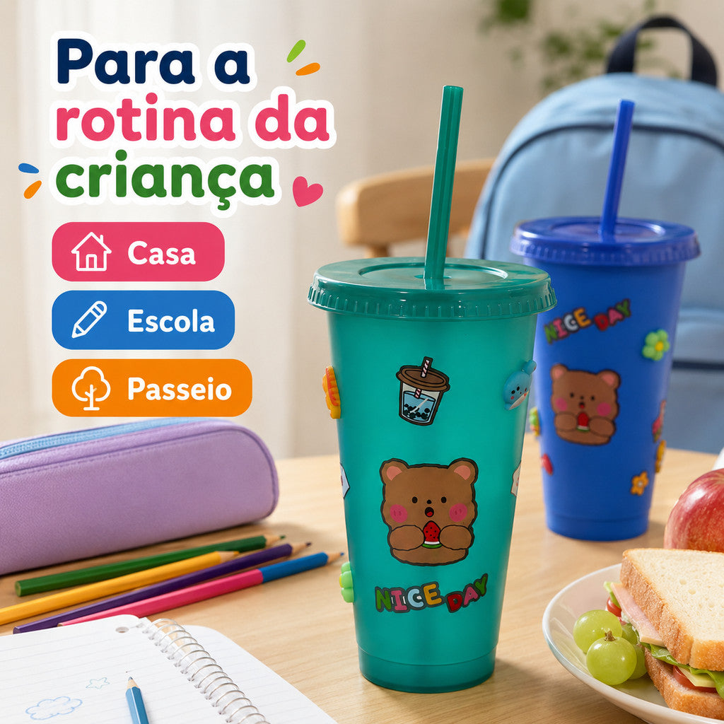 Copo Infantil Com Tampa E Canudo Nice Day Artigos De Festa De Aniversário Lembrancinha Colorido