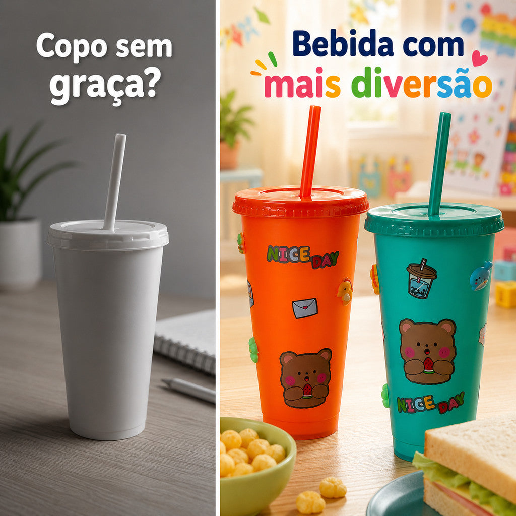 Copo Infantil Com Tampa E Canudo Nice Day Artigos De Festa De Aniversário Lembrancinha Colorido