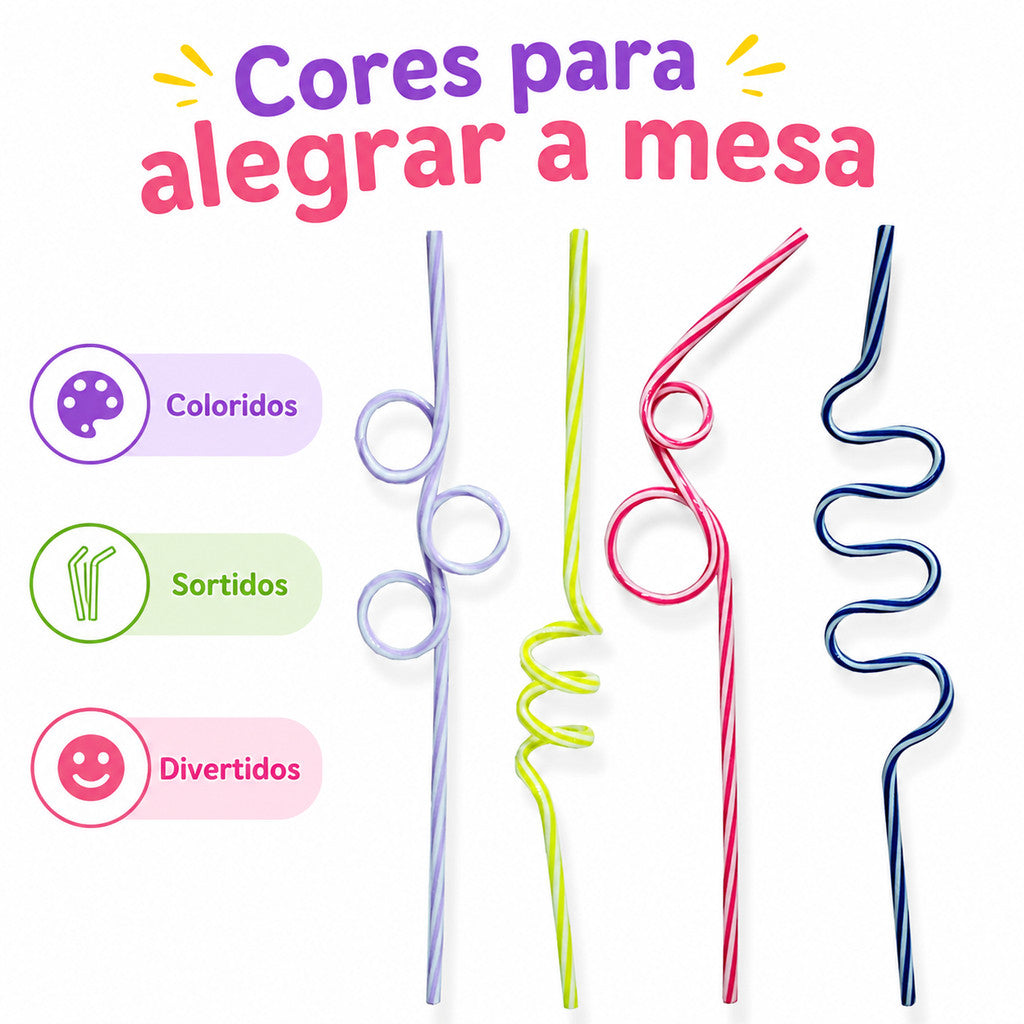 Kit 4 Canudos Para Drinks Coloridos Espiral Acrílico 27cm Festa Reutilizável Para Bebidas Festa
