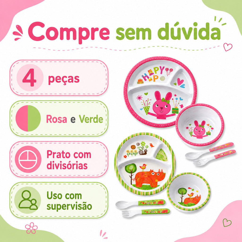 Kit Alimentação Bebê Pratinho Com Divisórias Introdução Alimentar Infantil Para Bebês
