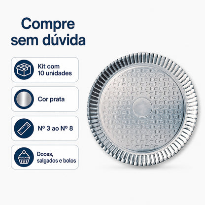 Prato Laminado Redondo Prata Kit 10 Un Prato Descartável Para Bolo Kit Festa Aniversário Decoração N3 A N8