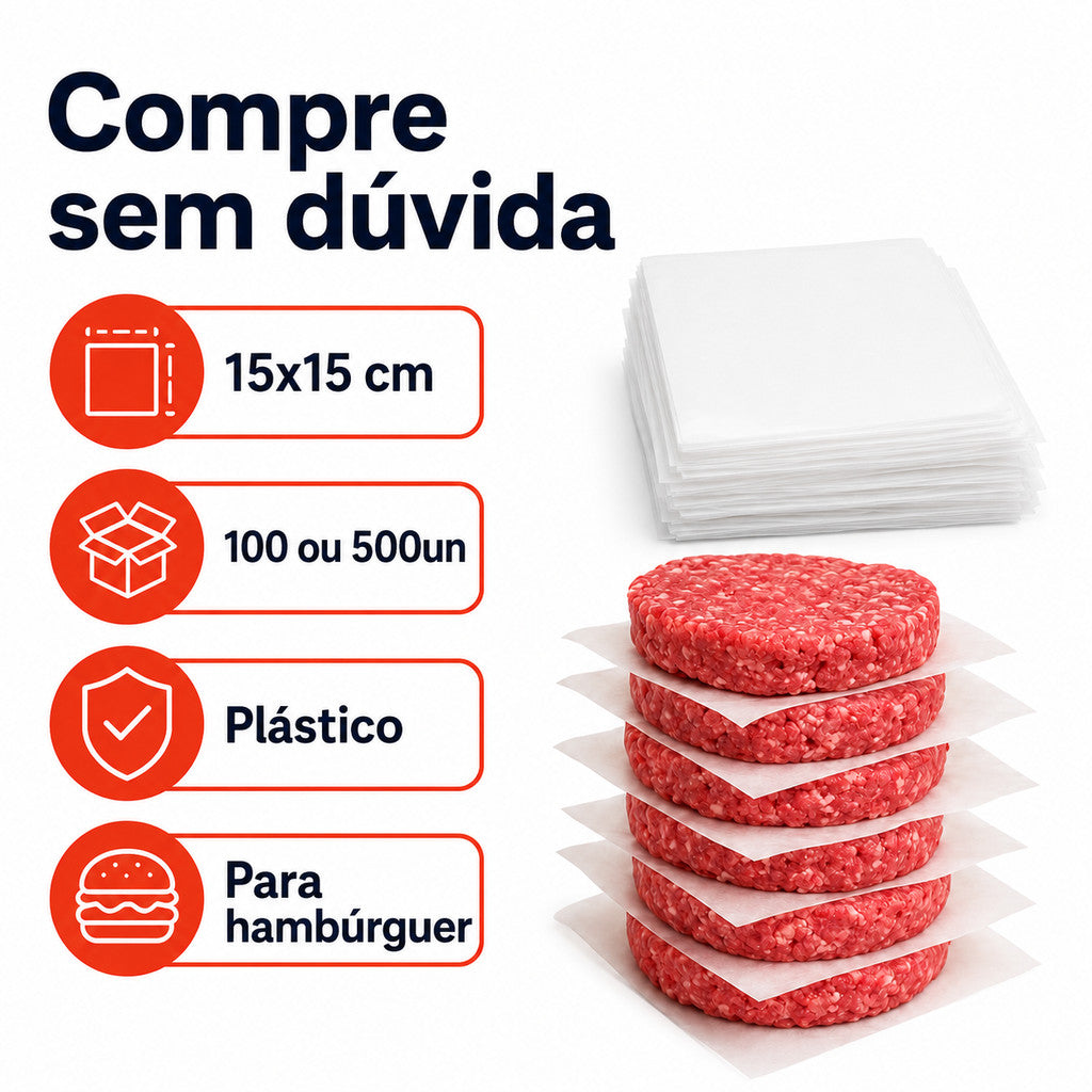Separador De Hambúrguer Plástico Transparente Kit 100 ou 500 Un Embalagem Para Hambúrguer Artesanal