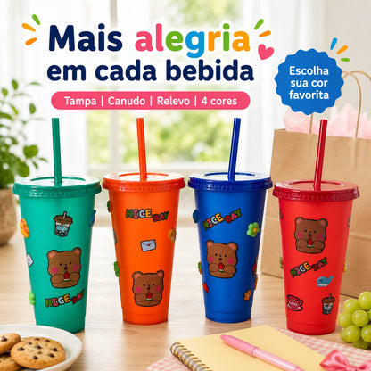 Copo Infantil Com Tampa E Canudo Nice Day Artigos De Festa De Aniversário Lembrancinha Colorido