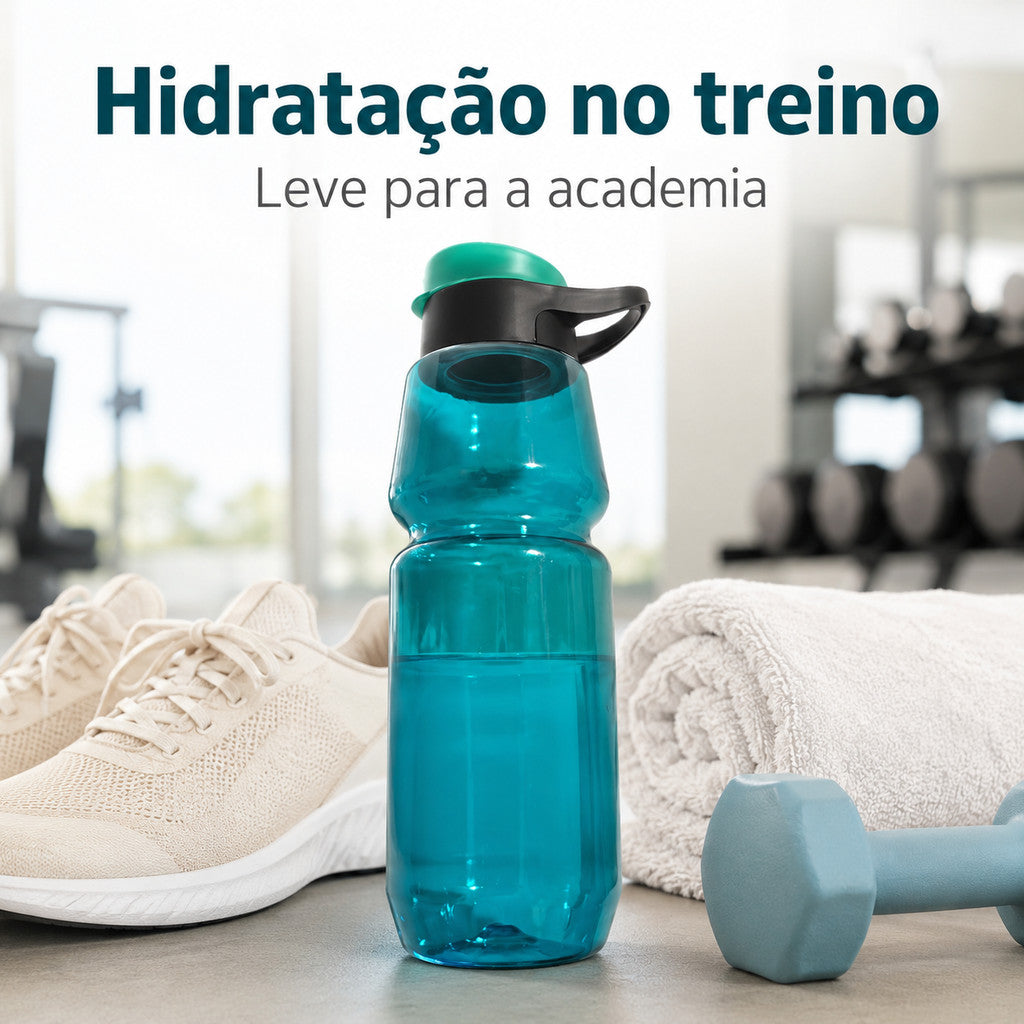 Garrafa Squeeze De Água Esportiva Azul Com Alça Para Academia Treino E Dia A Dia