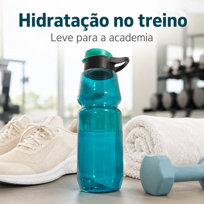 Garrafa Squeeze De Água Esportiva Azul Com Alça Para Academia Treino E Dia A Dia