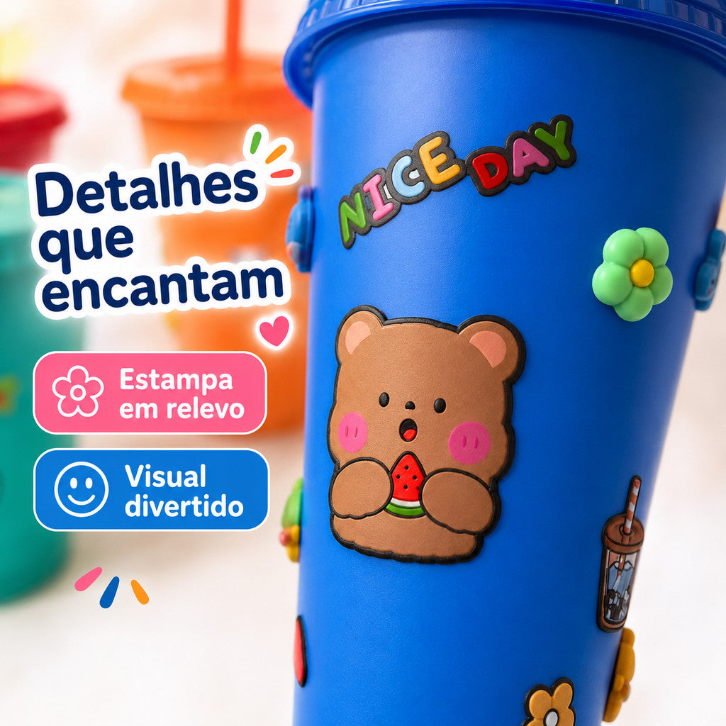 Copo Infantil Com Tampa E Canudo Nice Day Artigos De Festa De Aniversário Lembrancinha Colorido
