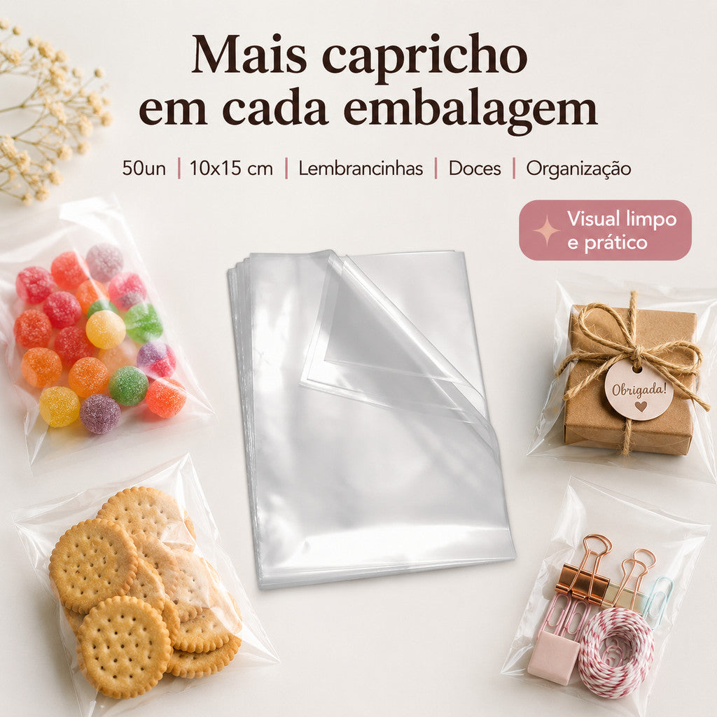 Saco Transparente Incolor 10x15 50 Un Para Lembrancinha Festa Casamento Doces Organizador Aniversário