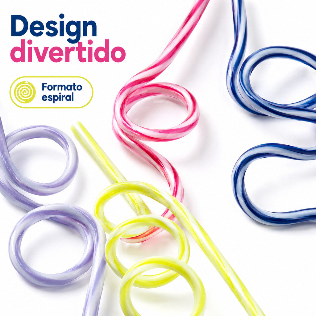 Kit 4 Canudos Para Drinks Coloridos Espiral Acrílico 27cm Festa Reutilizável Para Bebidas Festa