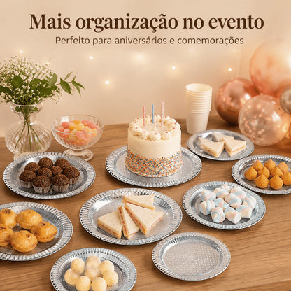 Prato Laminado Redondo Prata Kit 10 Un Prato Descartável Para Bolo Kit Festa Aniversário Decoração N3 A N8