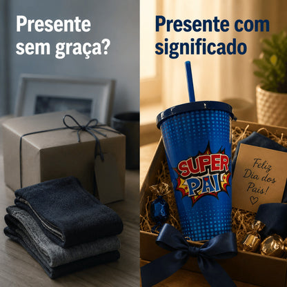 Copo Super Pai Com Tampa E Canudo Presente Dia Dos Pais Garrafa Para Pai Azul Criativo Uso Diário