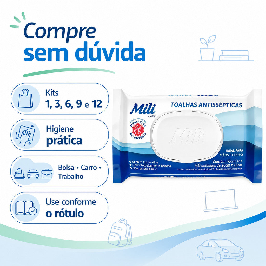 Lenço Umedecido Bebê Mili 3x50 Unidades Lencinho Para Kit Higiene Bebê Cuidados Com A Pele Limpeza