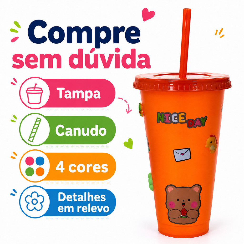 Copo Infantil Com Tampa E Canudo Nice Day Artigos De Festa De Aniversário Lembrancinha Colorido