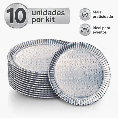 Prato Laminado Redondo Prata Kit 10 Un Prato Descartável Para Bolo Kit Festa Aniversário Decoração N3 A N8