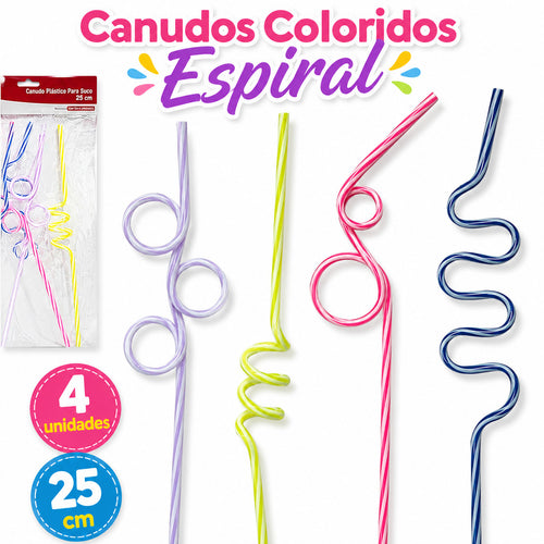 Kit 4 Canudos Para Drinks Coloridos Espiral Acrílico 27cm Festa Reutilizável Para Bebidas Festa