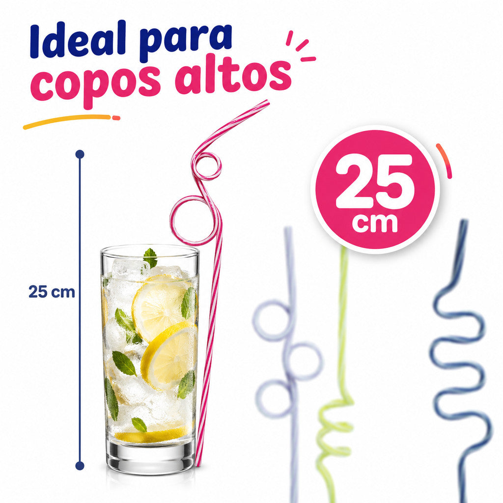 Kit 4 Canudos Para Drinks Coloridos Espiral Acrílico 27cm Festa Reutilizável Para Bebidas Festa