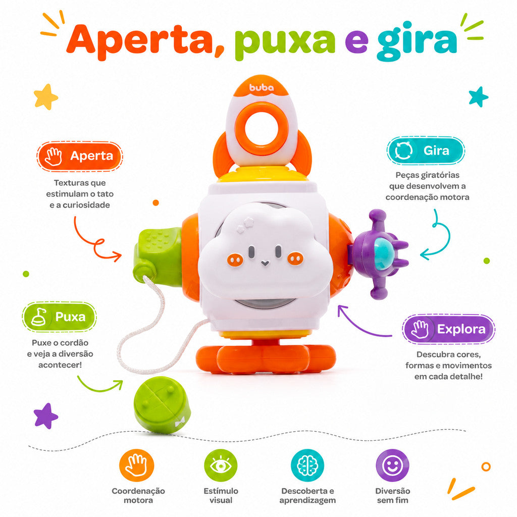 Brinquedo Sensorial Infantil Buba Foguete De Atividades Bebê Interativo Original Painel Sensorial Interativo