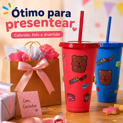 Copo Infantil Com Tampa E Canudo Nice Day Artigos De Festa De Aniversário Lembrancinha Colorido